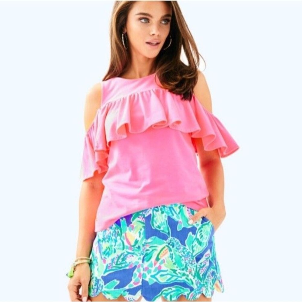 Lilly Pulitzer Lyra Pink Top Ruffled Cold Shoulder size S